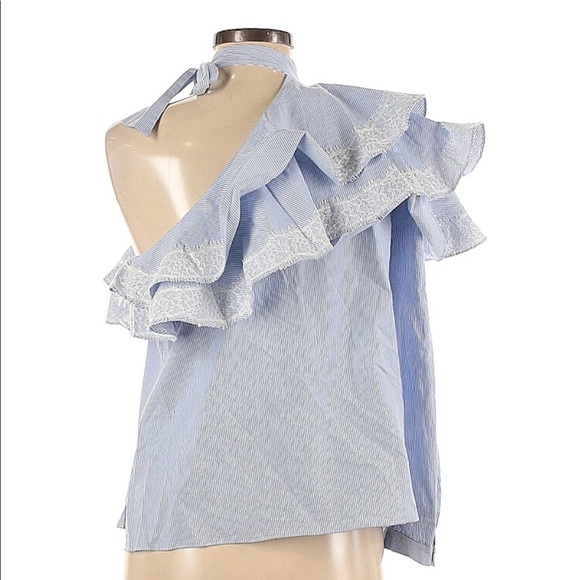 NEW Veronica Beard Isla Ruffle One Shoulder Stripe Blouse - Picture 4 of 16